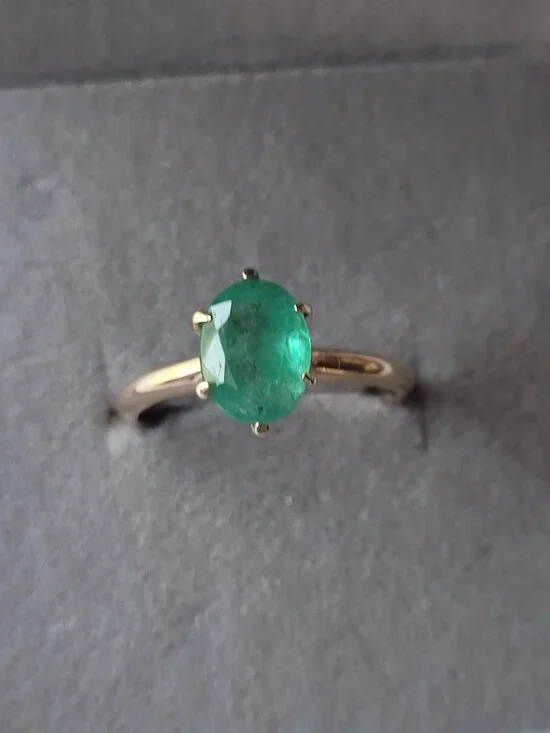Antique Emerald 10k Gold Victorian Ring Natural Oval May Birthstone Solitaire - Picture 8 of 16